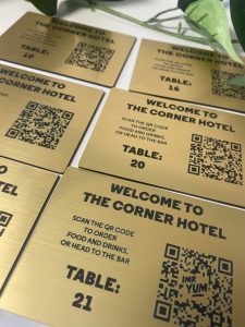 Engraved QR Menu code on Metallic Gold